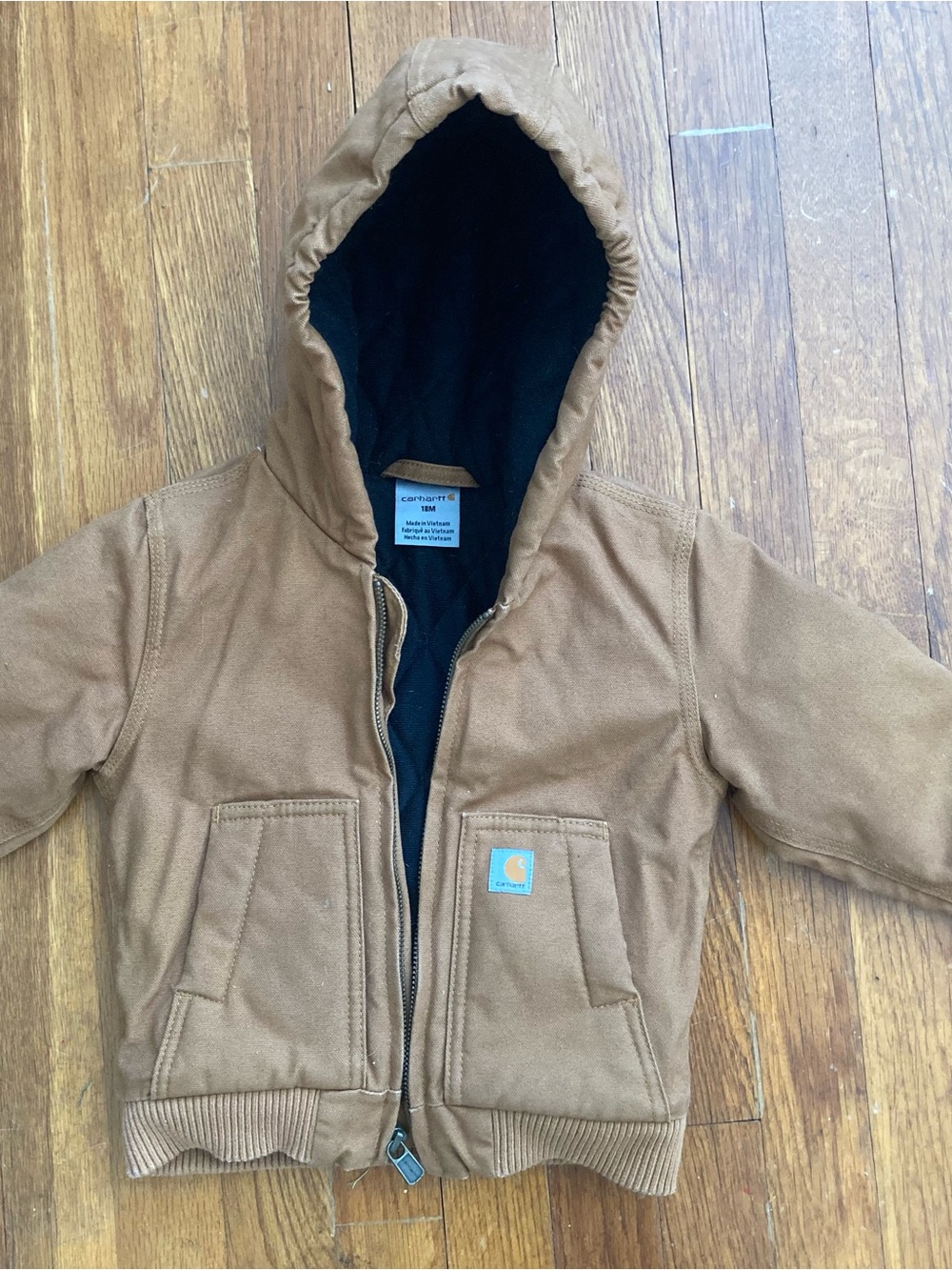 Carhartt Boys' Brown Hooded Canvas Jacket with Black Lining